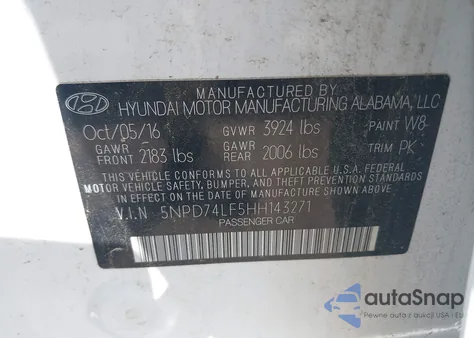 2017 Hyundai Elantra Se from USA, damaged, VIN 5NPD74LF5HH143271